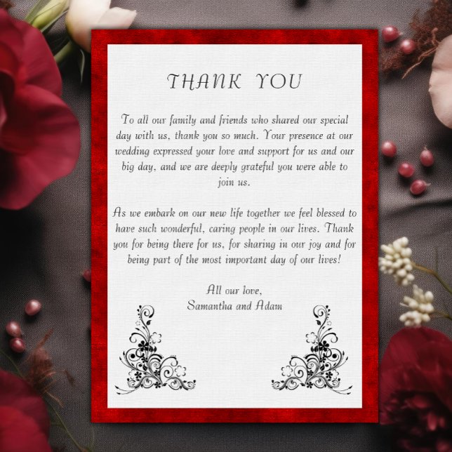 Lush Red Velvet, Black Ornaments Wedding Thank You (Creator Uploaded)