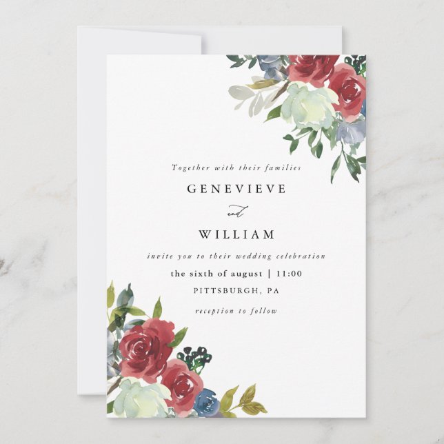 Lush Red Watercolor Floral Bouquet Wedding (Front)