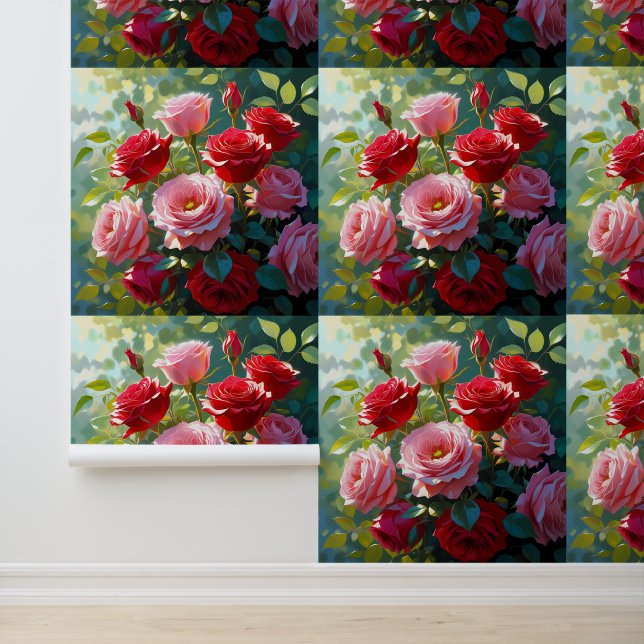Lush Rose Garden Peel and Stick Floral Wallpaper (Application)