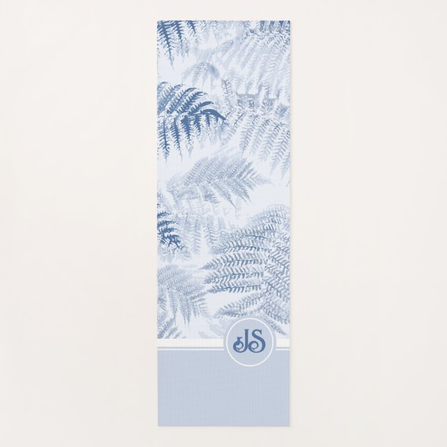 Lush Serene Blue Ferns Monogram Initials  Yoga Mat (Front)