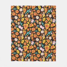 Lush Spring Floral and Birds on dark background