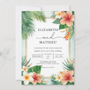 Lush Tropical Bloom Arch Wedding Invitation
