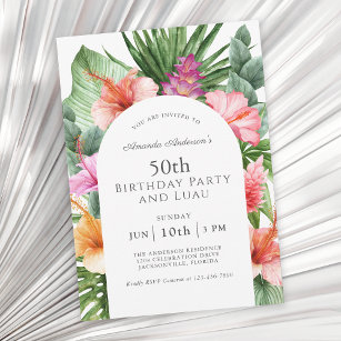 Lush Tropical Floral 50th Birthday Party and Luau Invitation