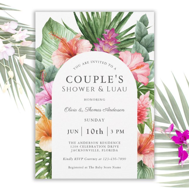 Lush Tropical Floral Couple's Shower and Luau Invitation (Creator Uploaded)