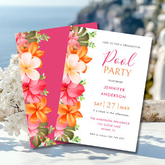 Lush Tropical Floral Graduation Pool Party Invitation