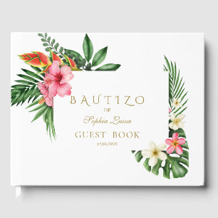 Lush Tropical Garden Flowers Bloom Bautizo Guest Book