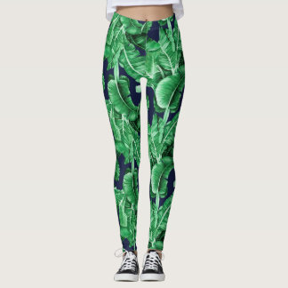 Lush Tropical Green Leaves Pattern Leggings