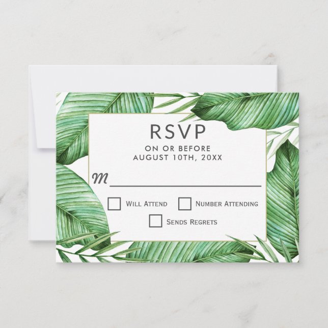 Lush Tropical Greenery Wedding RSVP (Front)