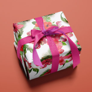 Lush Tropical Hawaiian Hibiscus Floral Botanicals Wrapping Paper