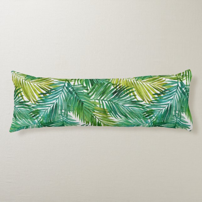 Lush Tropical Island Green Palm Leaf Watercolor  Body Cushion (Front)