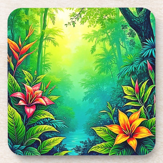 Lush Tropical Jungle Oasis Design Coaster (Front)