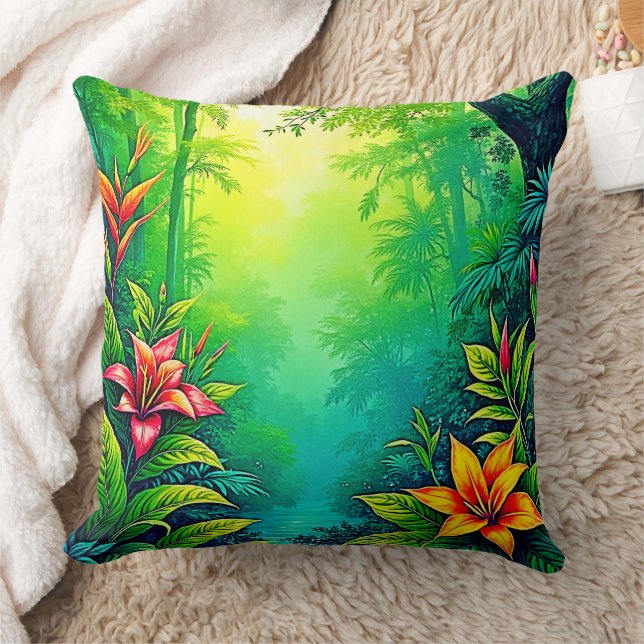 Lush Tropical Jungle Oasis Design Cushion (Blanket)