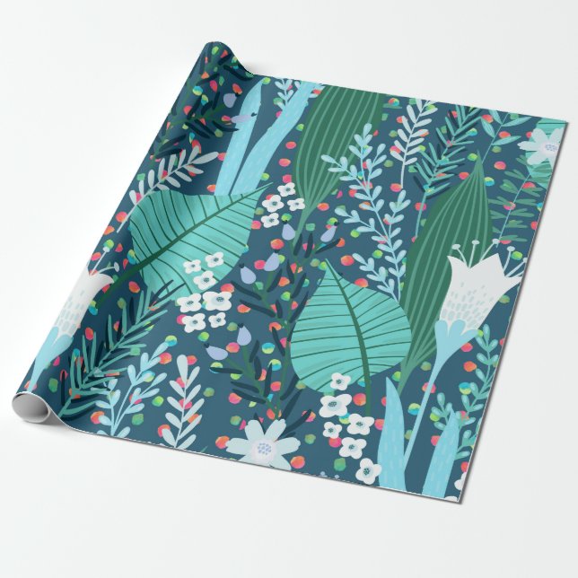 Lush Tropical Jungle Pattern Wrapping Paper (Unrolled)