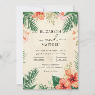 Lush Tropical Leaf Bloom Wedding Invitation