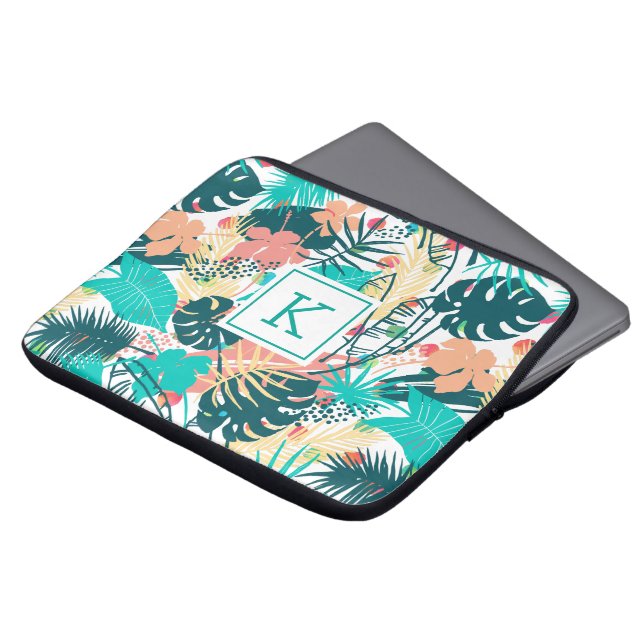 Lush tropical leaves collage laptop sleeve (Front Top)