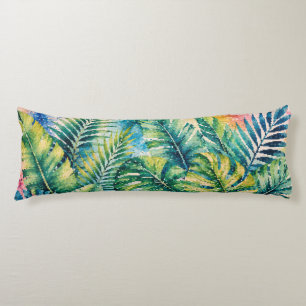 Lush Tropical Leaves Geometric Style Botanical Art Body Cushion