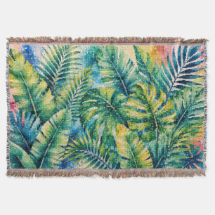 Lush Tropical Leaves Geometric Style Botanical Art Throw Blanket