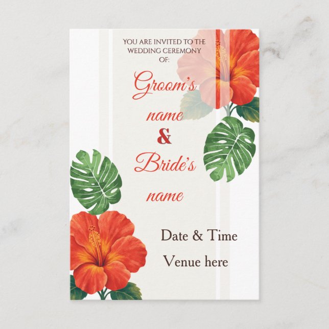 Lush Tropical Monstera & Hibiscus Wedding Invite (Front)