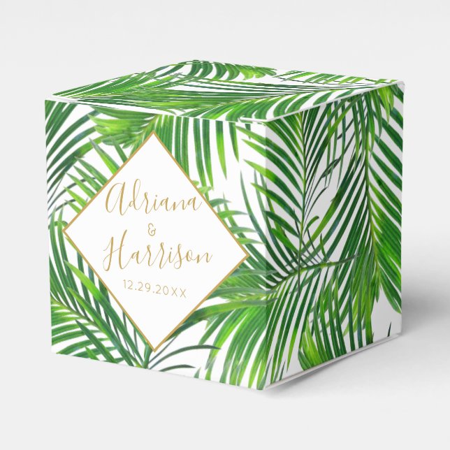 Lush tropical palm leaves greenery favour box (Front Side)