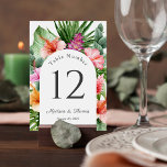 Lush Tropical Watercolor Floral Table Number<br><div class="desc">A beautifully lush tropical wedding table card with colourful watercolor floral elements that include hibiscus blooms, ginger flowers and a variety of tropical foliage. The looks is vibrant and alive and sets the tone for your celebration in aloha style. A trendy arched frame inset surrounding your table text adds a...</div>