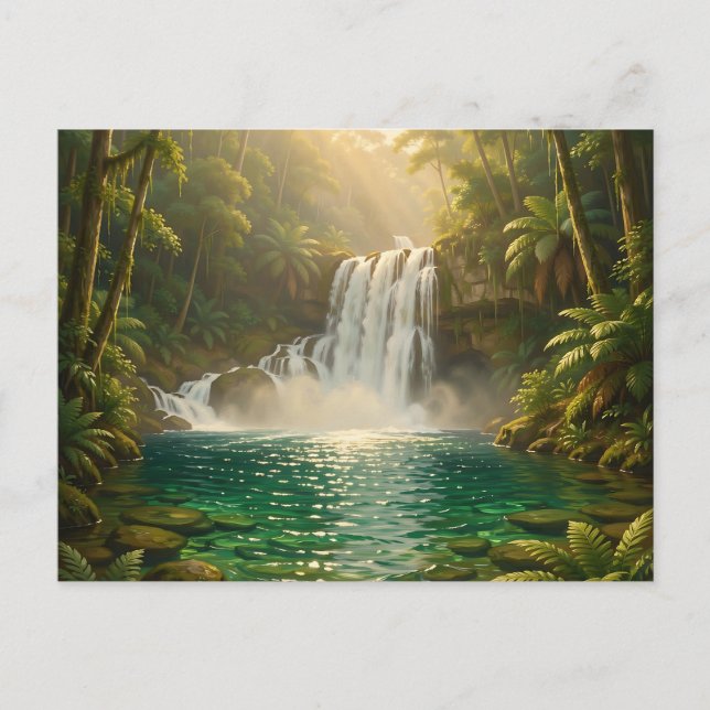Lush Tropical Waterfall Jungle Paradise Postcard (Front)