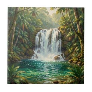 Lush Tropical Waterfall Oasis Tile
