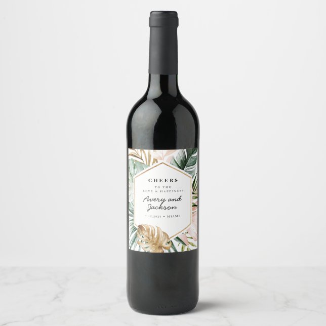 Lush Tropics Wedding Wine Label (Front)