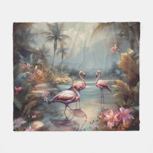 Lush Vintage Flamingo Tropical Oasis Fleece Blanket
