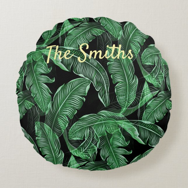 Lush Warm Jungle Leaves Round Cushion (Front)