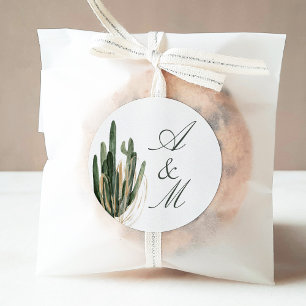 Lush Watercolour Desert Cactus Monogram Classic Round Sticker