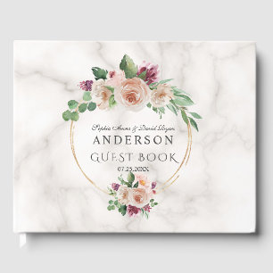 Lush Watercolour Olive Branches Wreath Wedding Guest Book