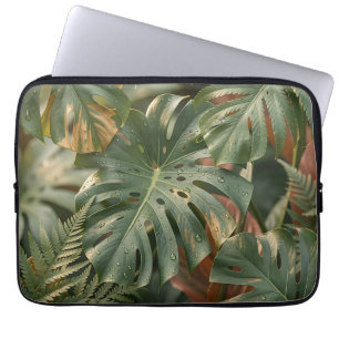Lush Wet Monstera Leaves Ferns Tropical Jungle Laptop Sleeve