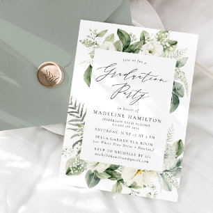 Lush White Flowers and Greenery Graduation Party Invitation