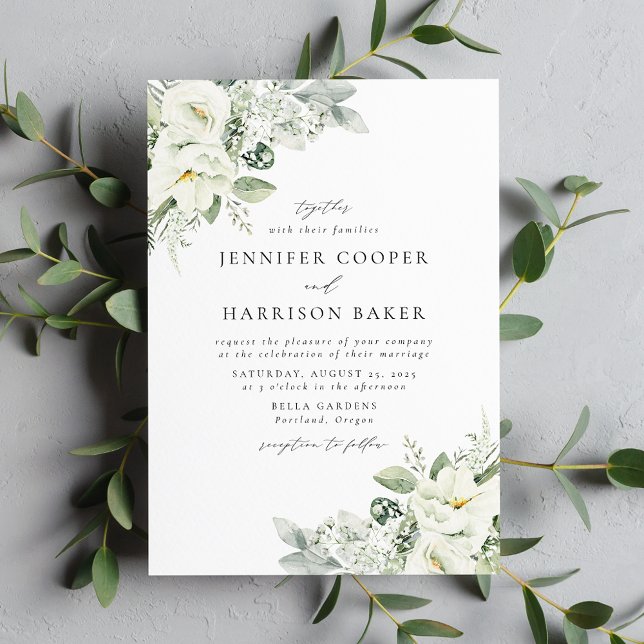 Lush White Flowers and Greenery Wedding Invitation (Creator Uploaded)