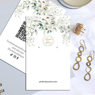 Lush White Flowers Earring Display Business Card