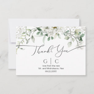 Lush White Flowers Wedding Thank You Card