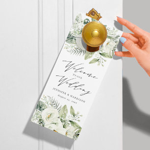 Lush White Flowers Wedding Welcome/Do Not Disturb Door Hanger