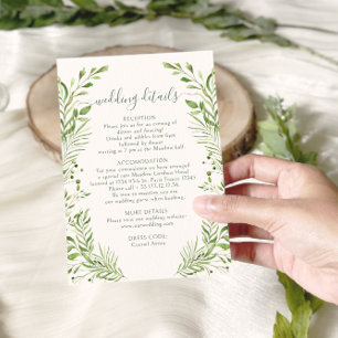 Lush Woodland Leaves Greenery Wedding Details Card