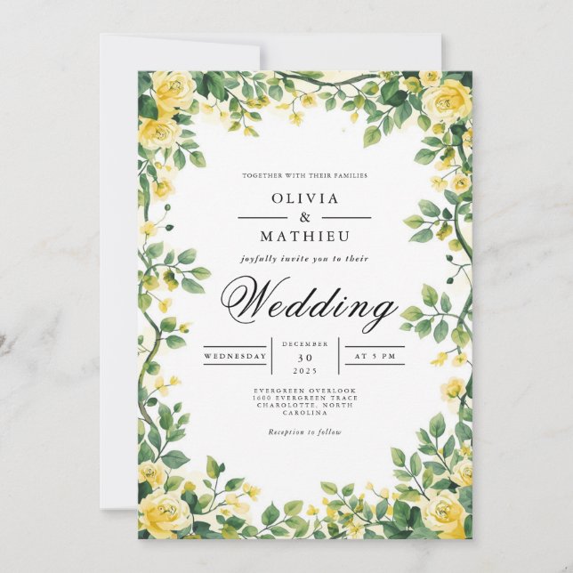Lush Yellow Botanical Frame Wedding Invitation (Front)