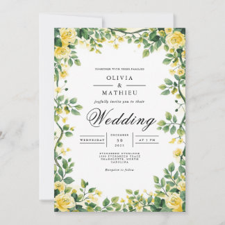 Lush Yellow Botanical Frame Wedding Invitation