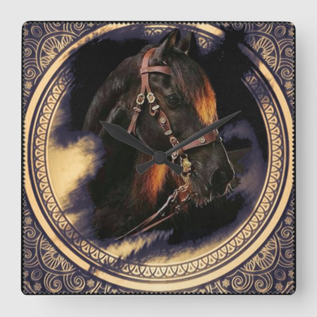 Lusitan horse square wall clock (Front)