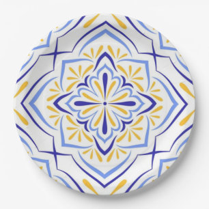 Lusitana Grace Elegant Blue and Gold Mediterranean Paper Plate