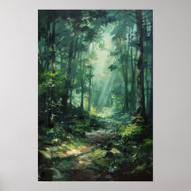 Lust Green Forest Oil Painting Nature
