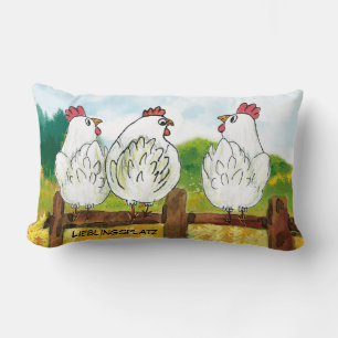 Lustige weiße Hühner - handgemalt Kissen Lumbar Cushion