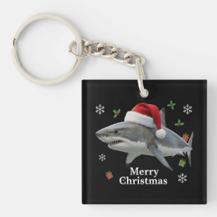 Lustiger Weihnachtshai mit Weihnachtsmannmütze Key Ring