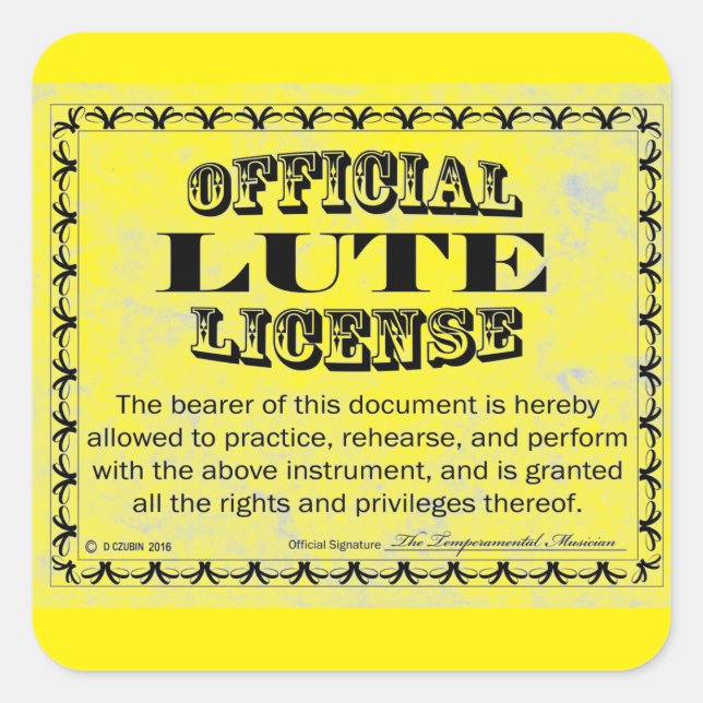 Lute License Square Sticker (Front)