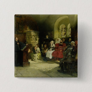 Luther Preaches using his Bible Translation 15 Cm Square Badge