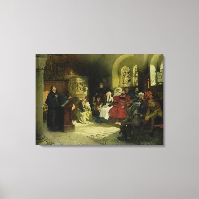 Luther Preaches using his Bible Translation Canvas Print (Front)