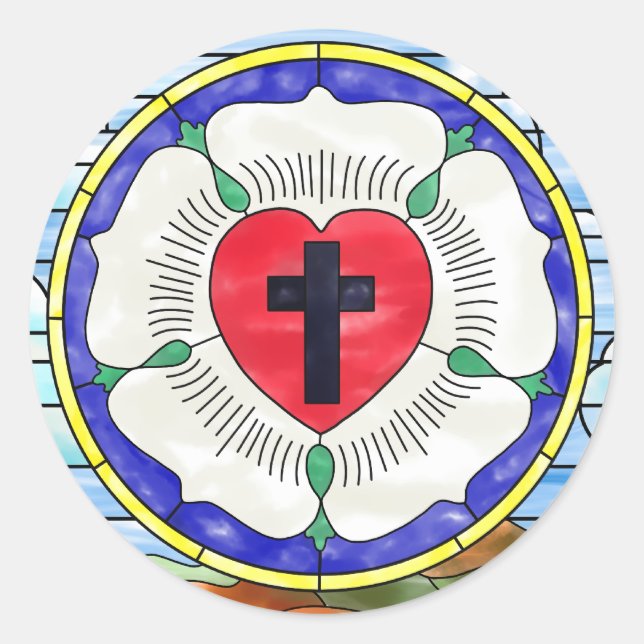 Luther Rose Stained Glass Window Classic Round Sticker (Front)