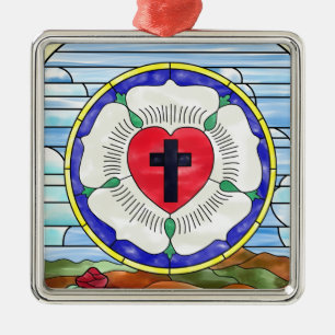 Luther Rose Stained Glass Window Metal Tree Decoration